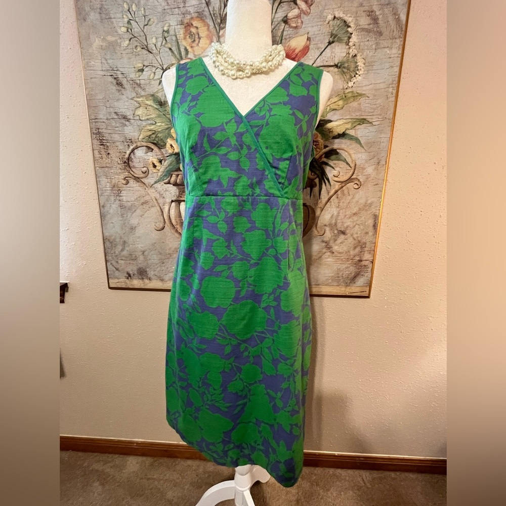 Sz 8 Boden Preppy Jasmine Green and Blue Windsor Bloom Midi Dress